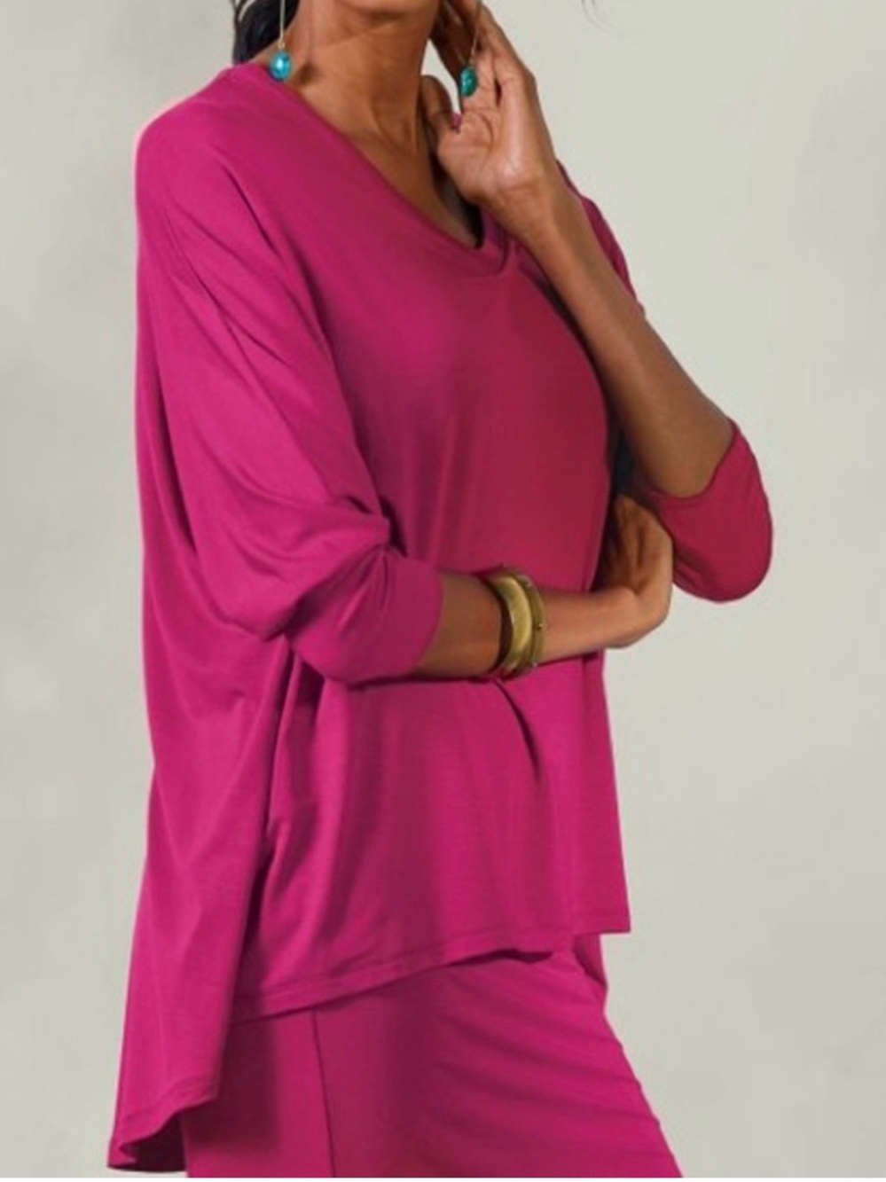 J Jill Indeevar Layer Tunic Cersie Pink Fuchsia Stretch Doleman Size XL NWT